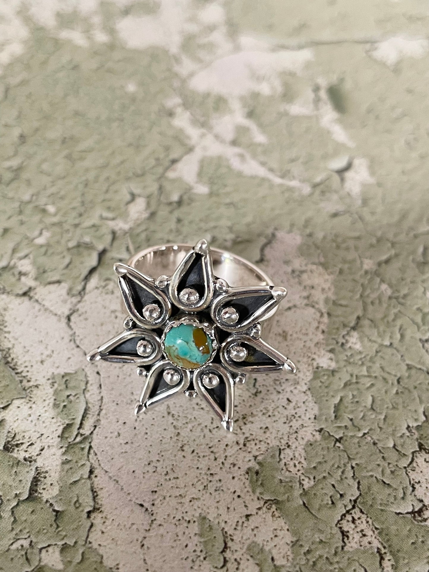 Kingman Turquoise Star Ring ~ adjustable 7-10