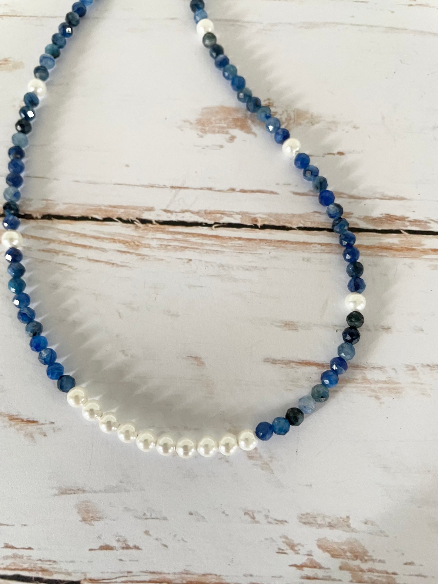 Kyanite & Pearl Faceted Necklace - Made by Wayne