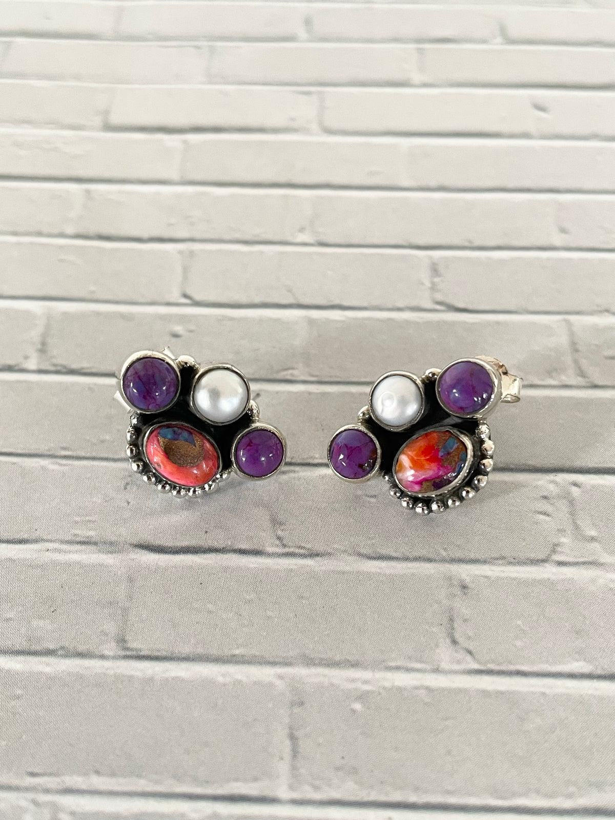 Mojave Turquoise , Copper Turquoise & Pearl Studs