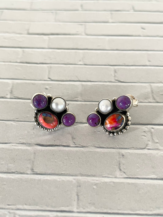 Mojave Turquoise , Copper Turquoise & Pearl Studs