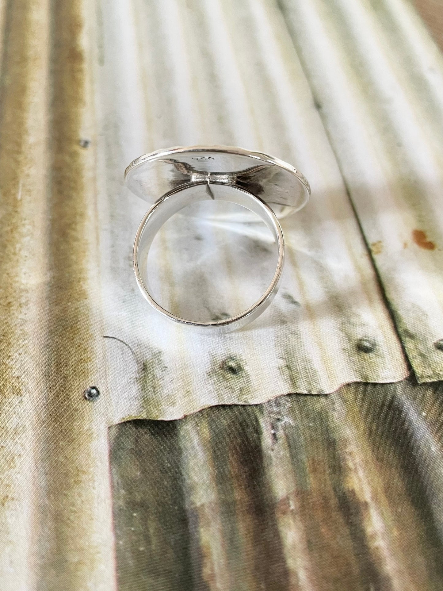 Mexican Silver Brass Hammered Ring - Size 8.5