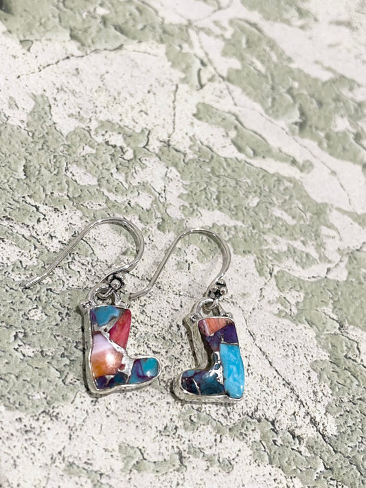 Spiny Oyster/Copper Turquoise Cowboy Boot dangles