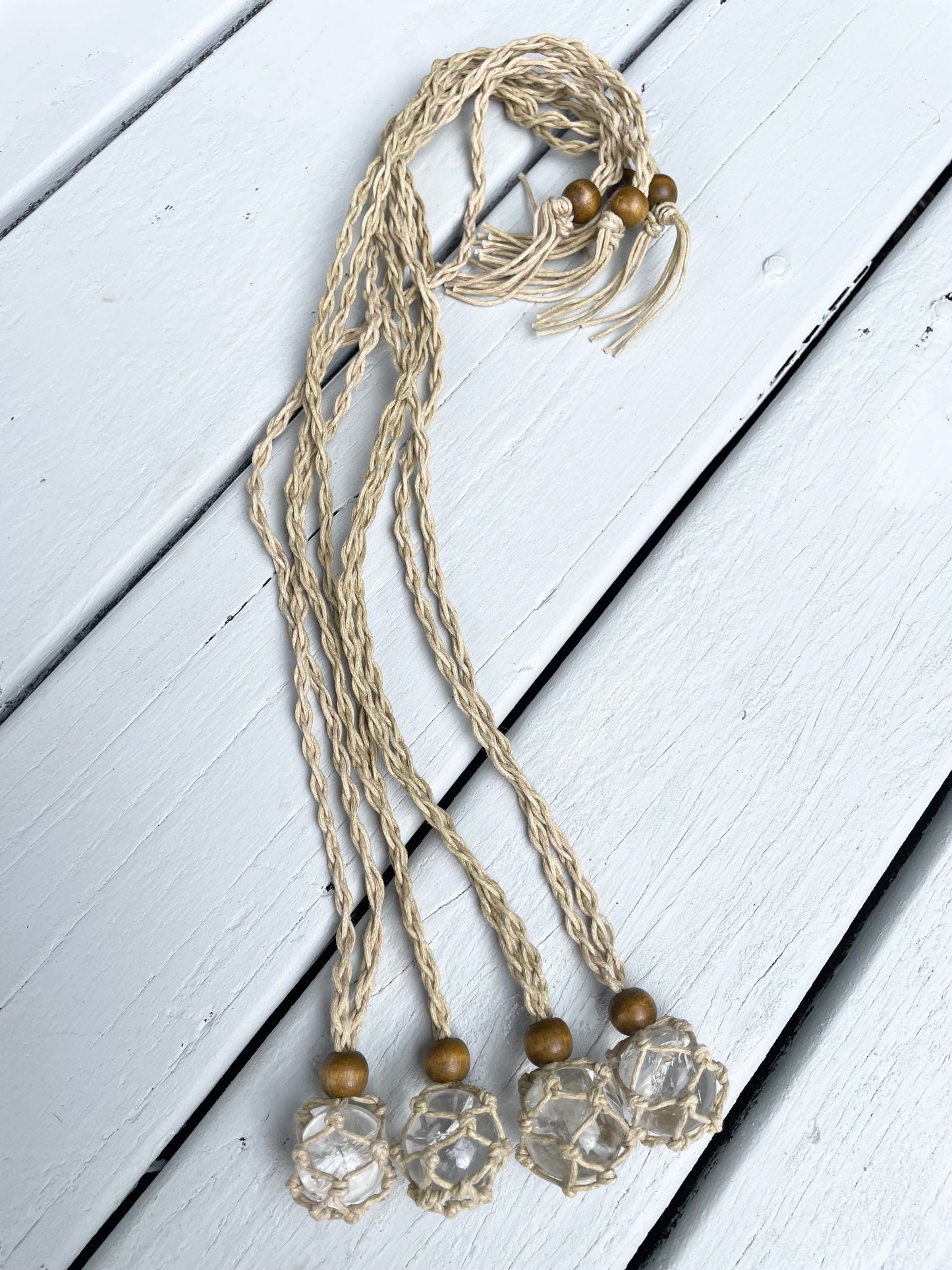 Macrame adjustable crystal necklace - Clear Quartz