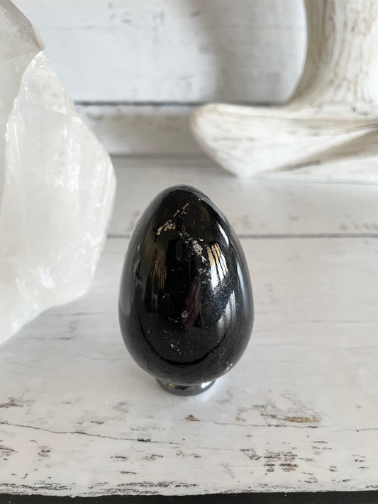 Black Tourmaline Egg Includes Hematite ring