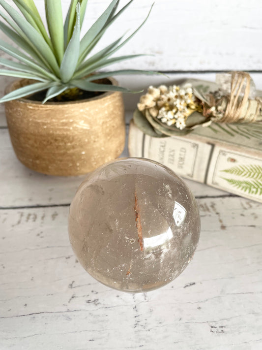 Smoky Quartz Sphere Includes wooden holder