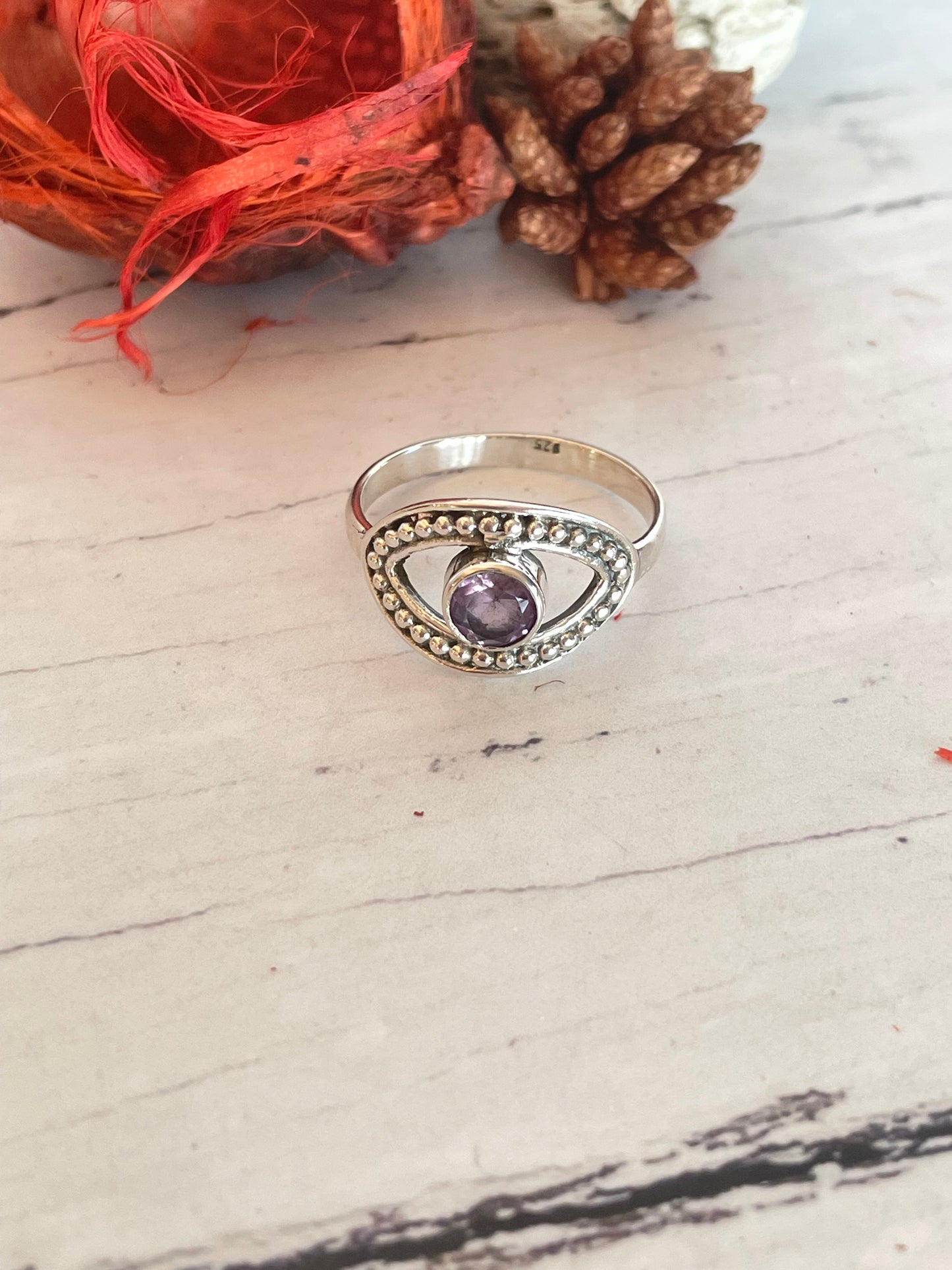 Amethyst Silver Eye Ring