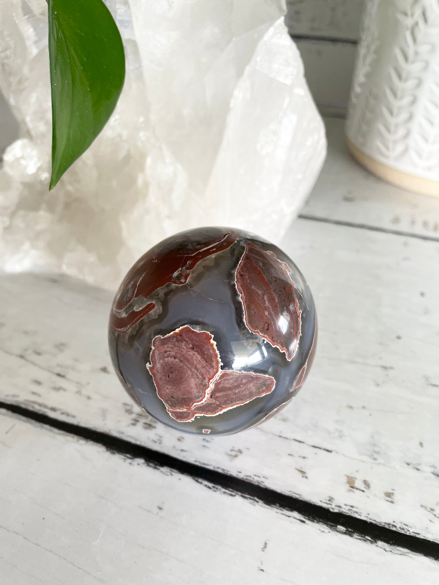 Football Agate Sphere Includes Wooden Holder