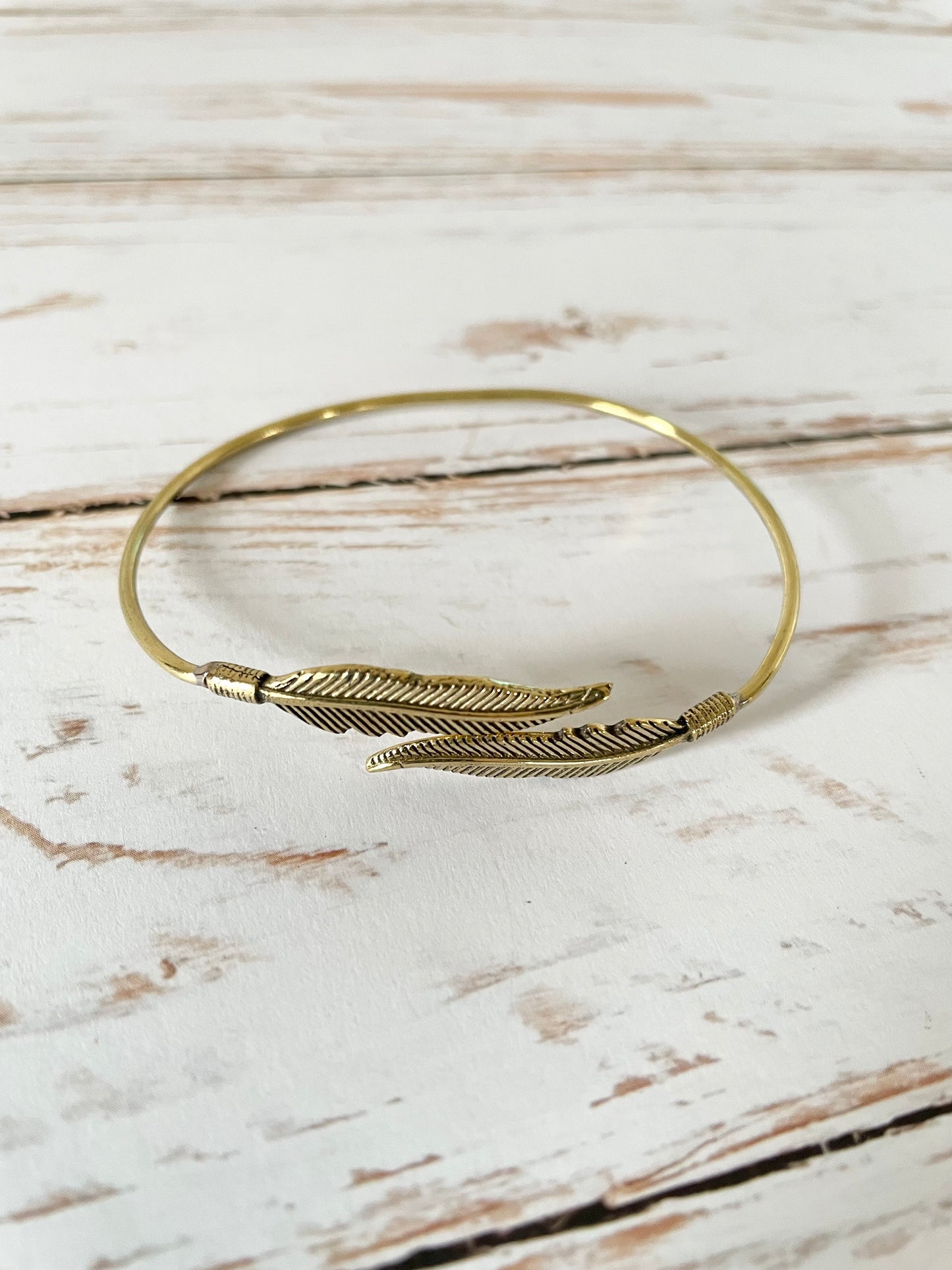 Brass Cuff Double feather ~ Adjustable