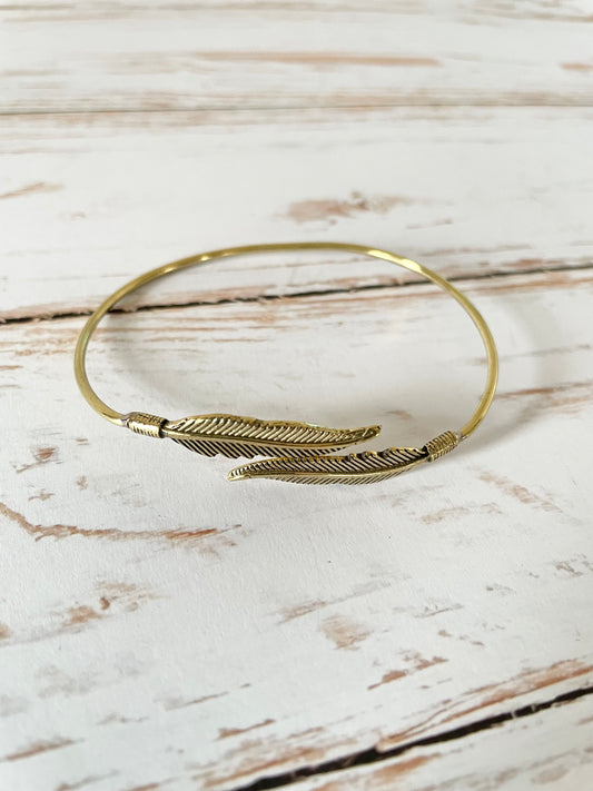 Brass Cuff Double feather ~ Adjustable