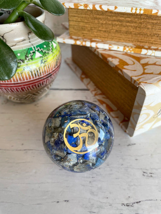 Orgone Sphere - Lapis Lazuli Includes Wooden holder