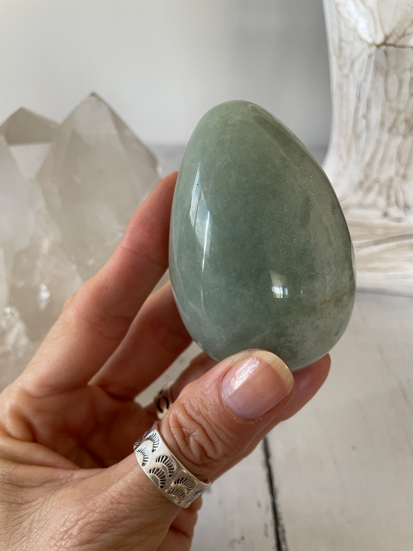 Green Aventurine Egg Includes Hematite Ring