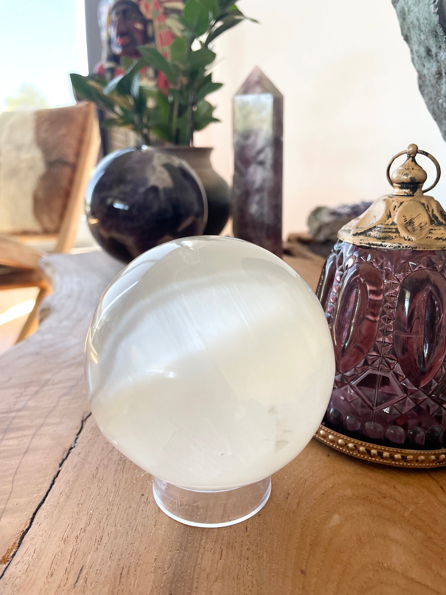 Selenite Sphere Includes Holder