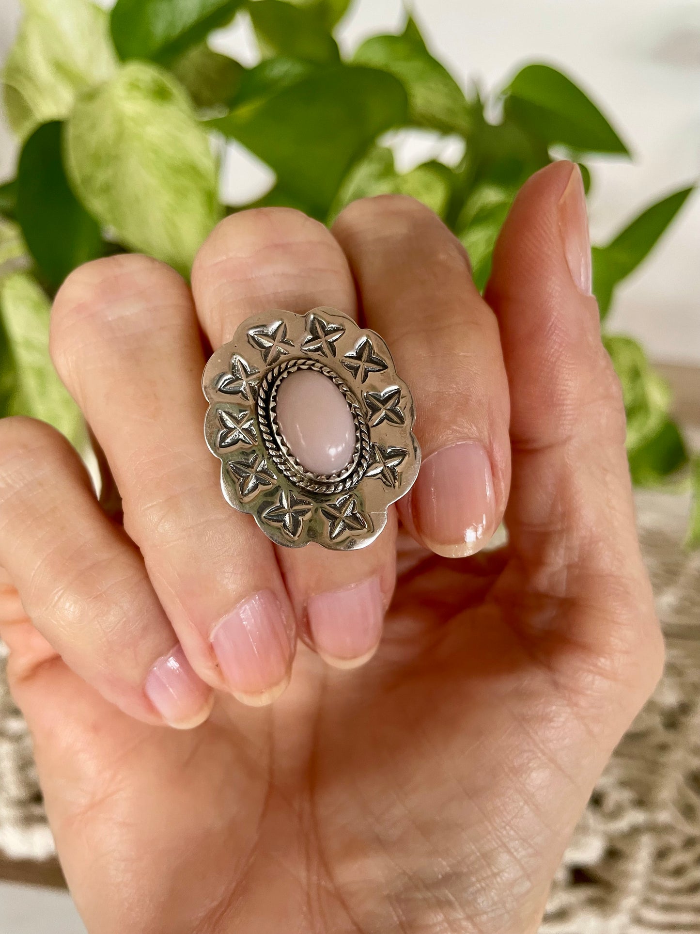 Pink Opal Navajo Silver Ring 7