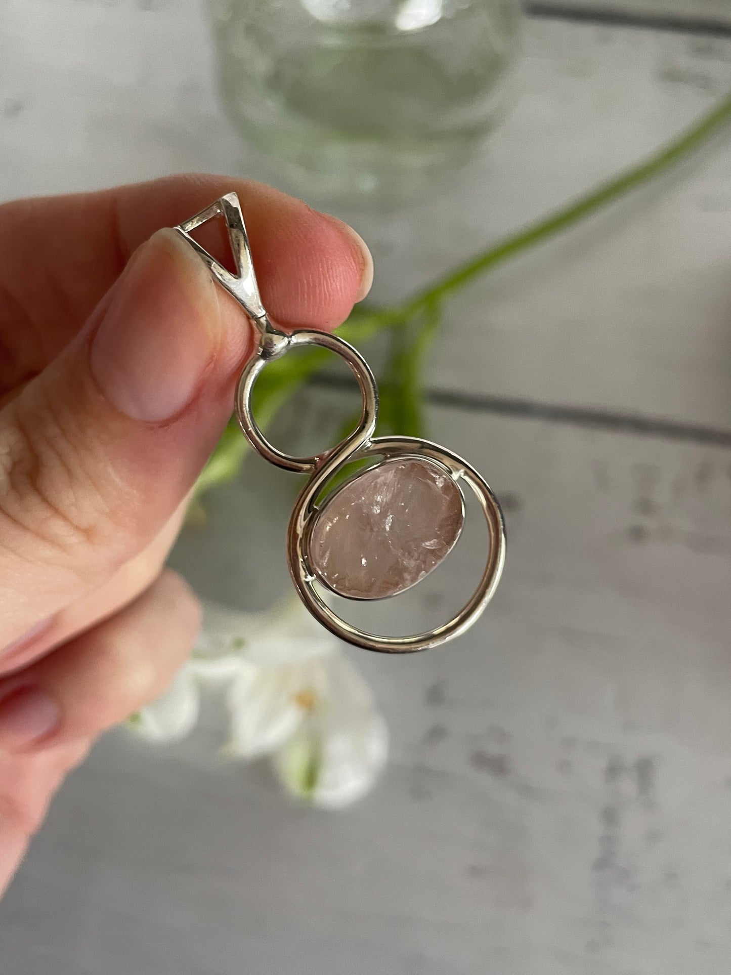 Rose Quartz Silver Raw Pendant