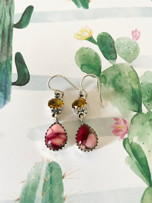 Rose Dahlia Kingman Turquoise/Citrine dangles