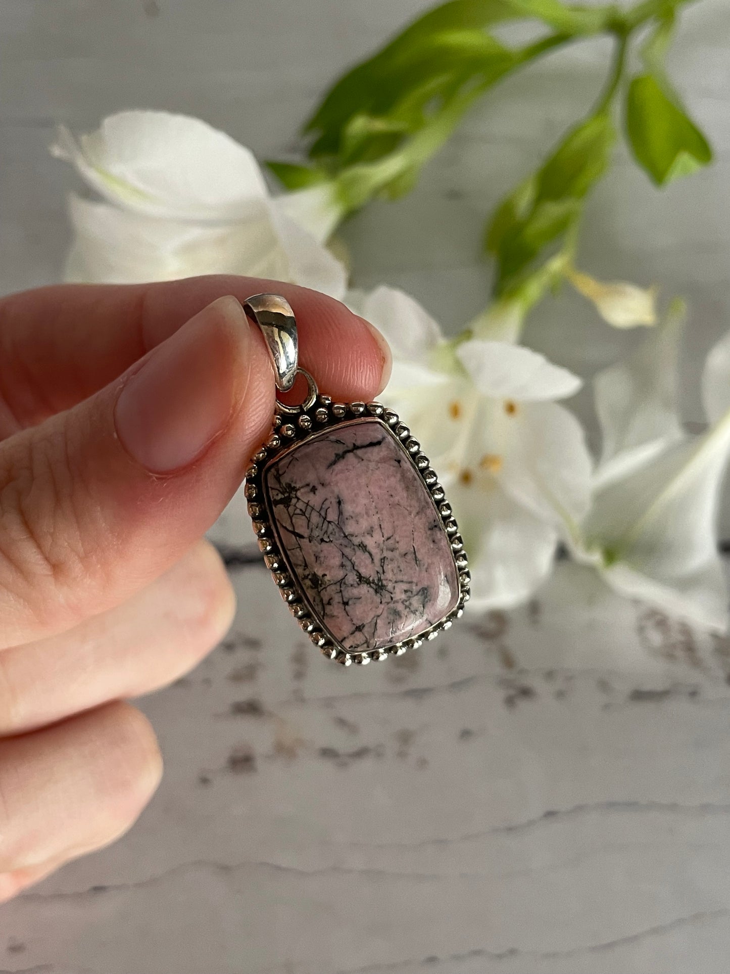 Rhodonite Silver Pendant