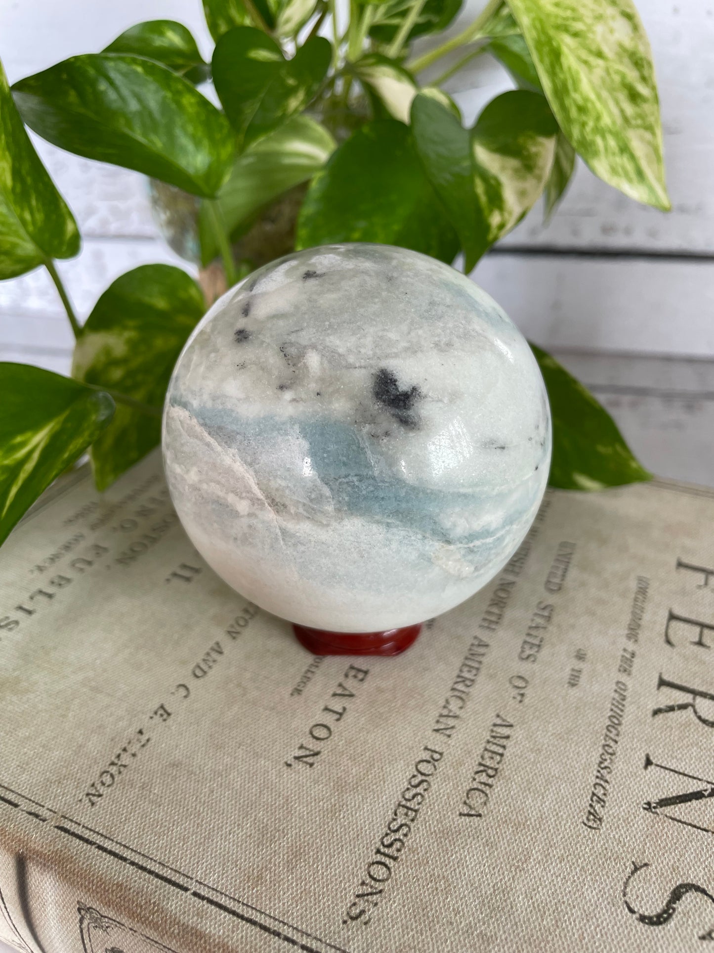 Caribbean Calcite Sphere Includes Wooden Holder