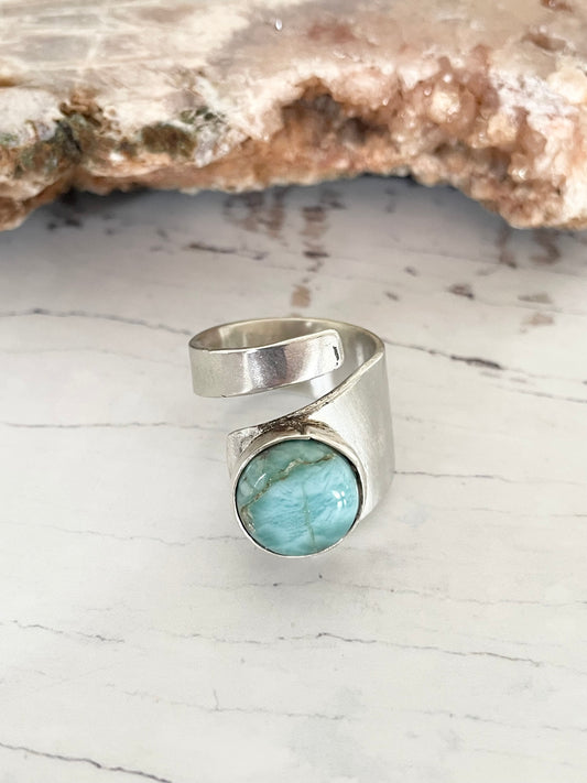 Sweetgrass Studio Larimar Vintage Silver ring ~ adjustable 6-9.5