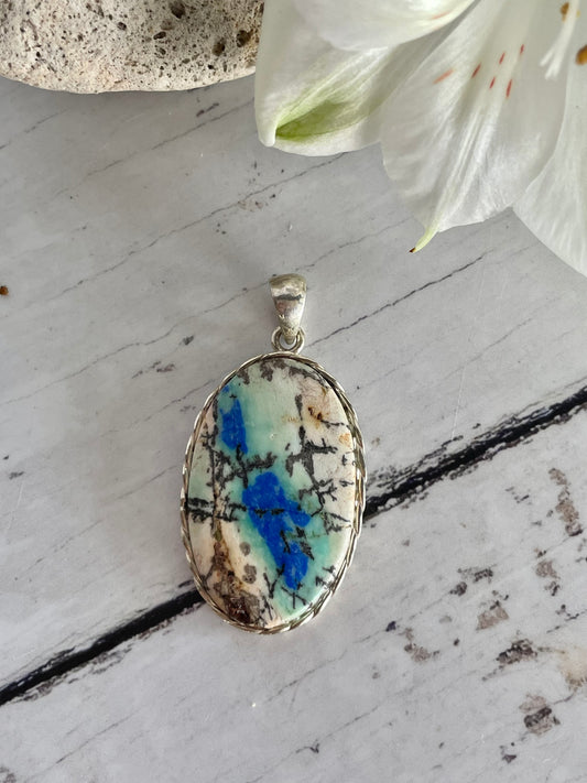 Chrysocolla Azurite Silver Pendant