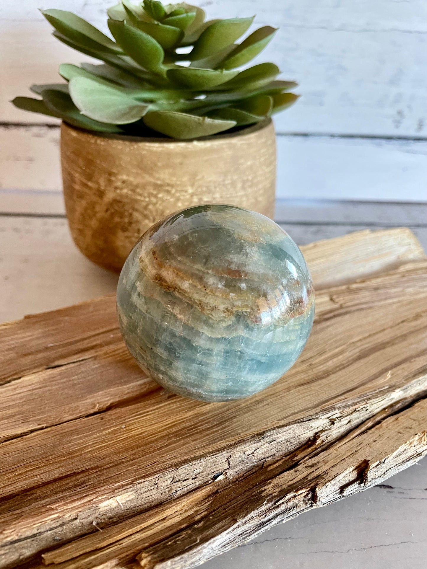 Blue Onyx Sphere Includes Wooden Holde