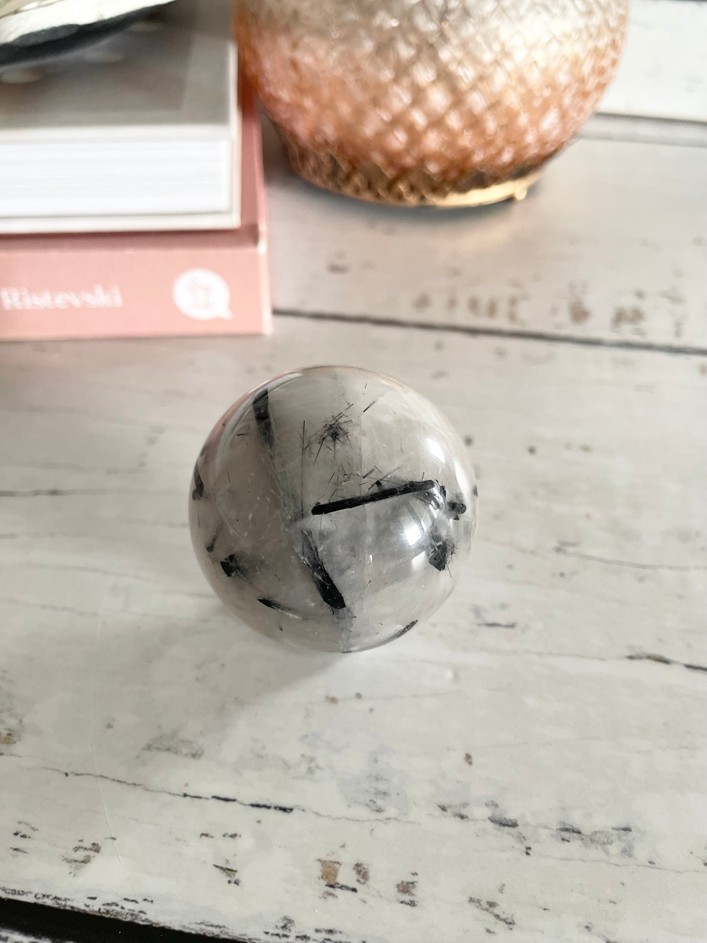 Tourmaline In Quartz Sphere Includes Holder