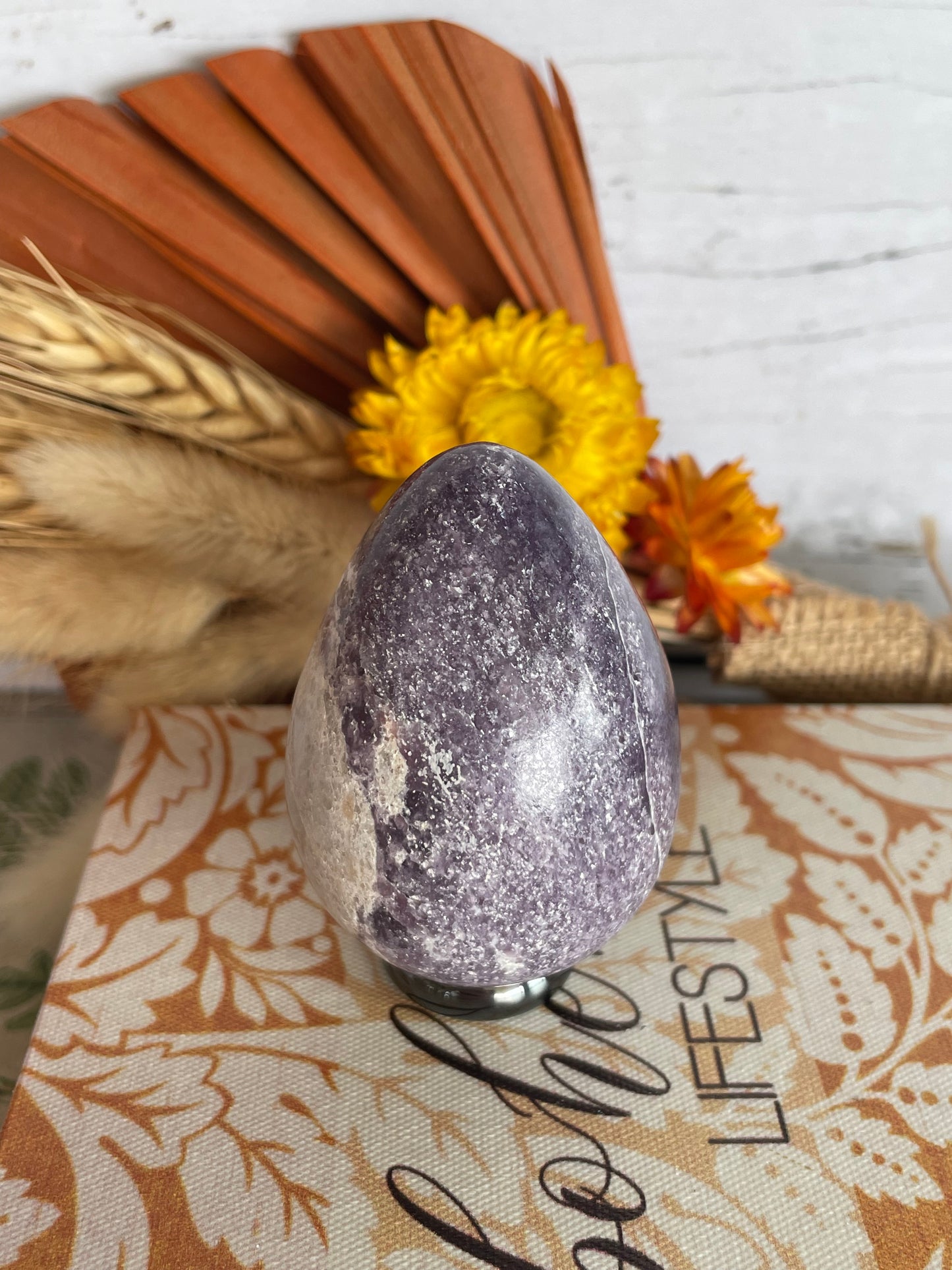 Lepidolite Egg Includes Hematite Ring