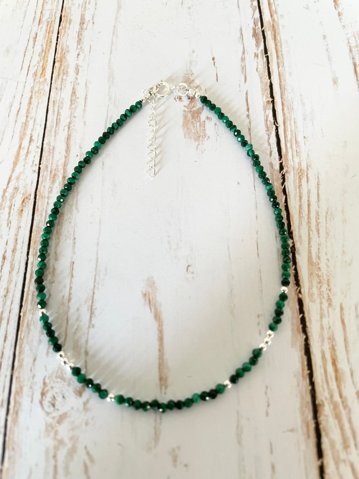 Sterling silver Faceted Malachite Anklet