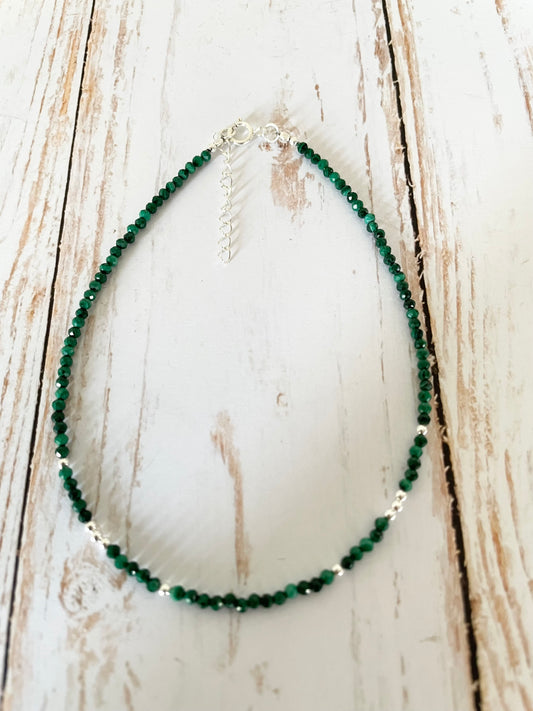 Sterling silver Faceted Malachite Anklet