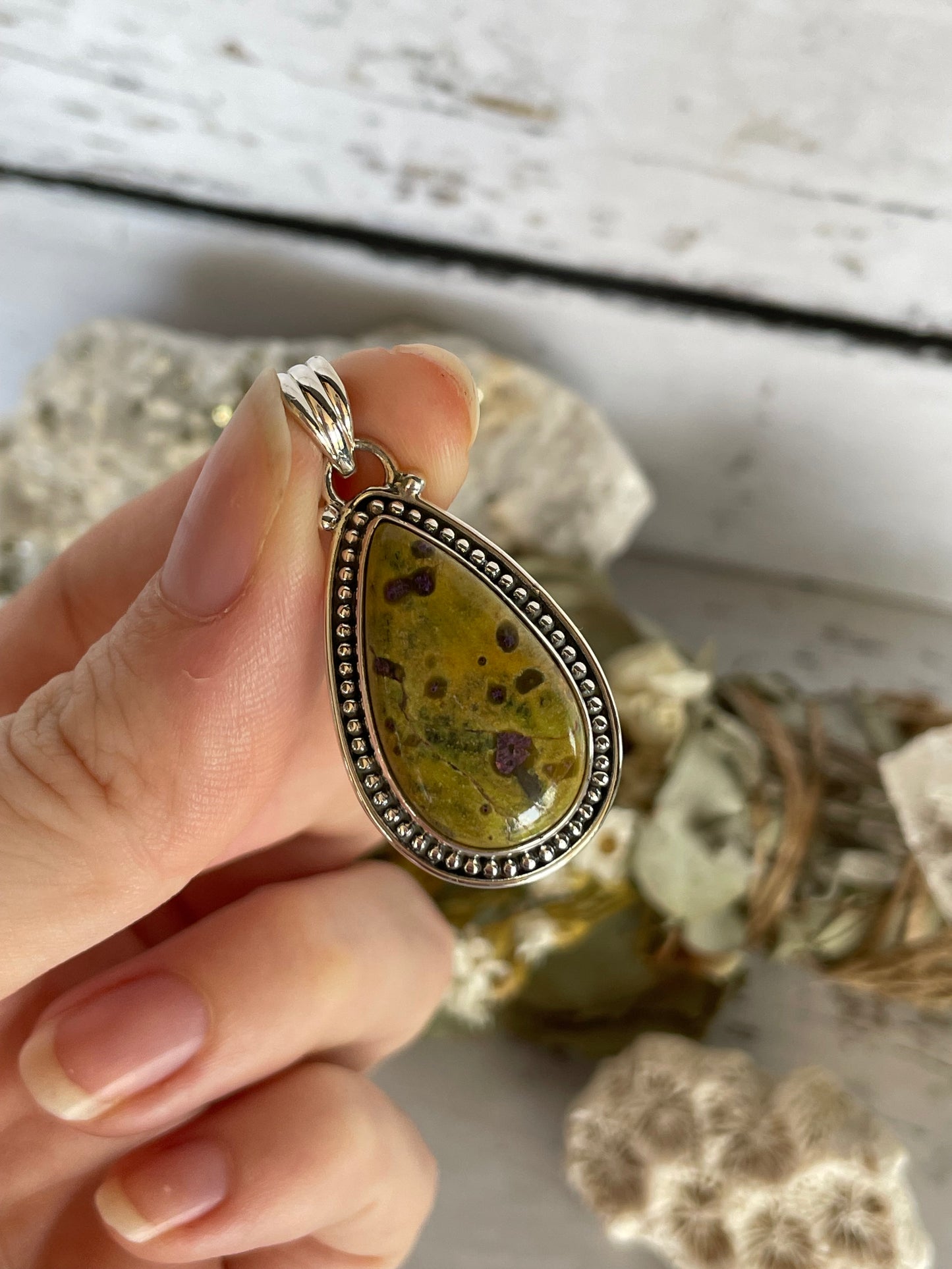 Atlantisite & Stichtite Silver Pendant