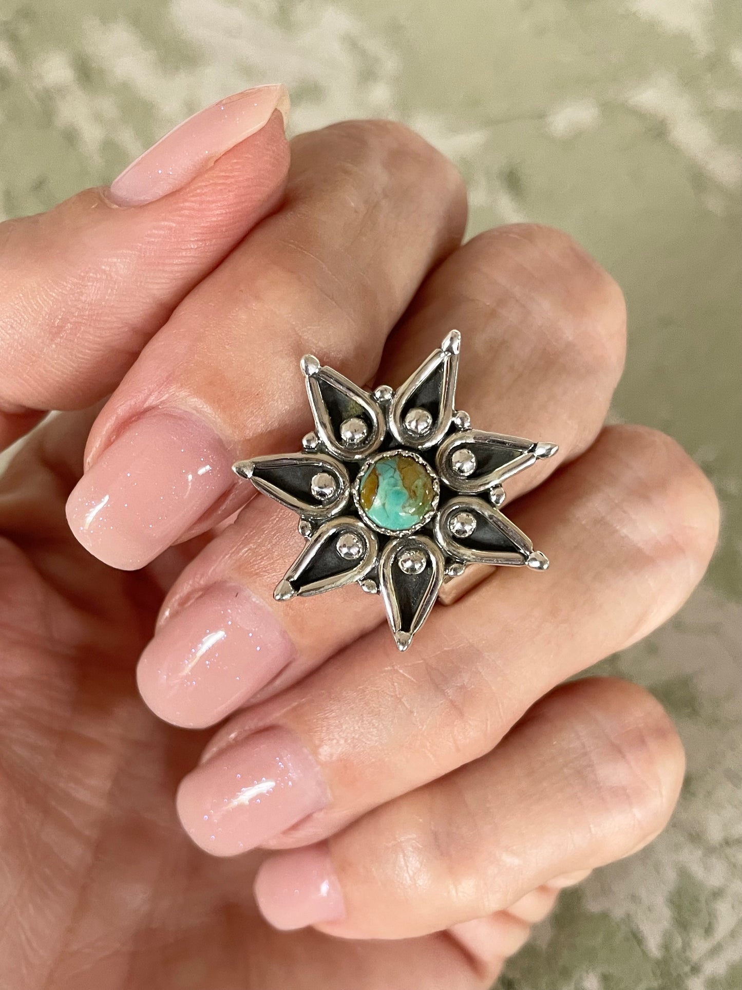 Kingman Turquoise Star Ring ~ adjustable 7-10