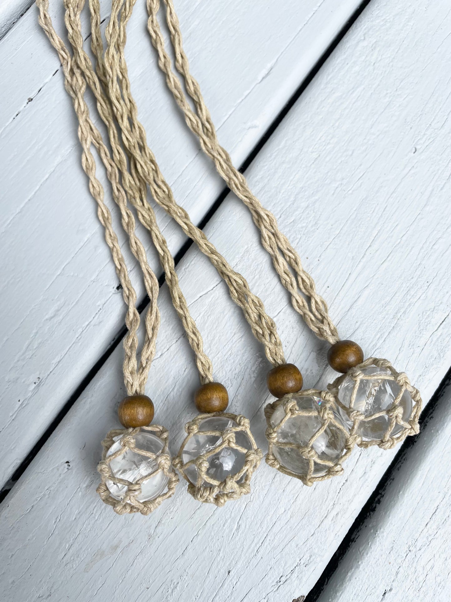 Macrame adjustable crystal necklace - Clear Quartz