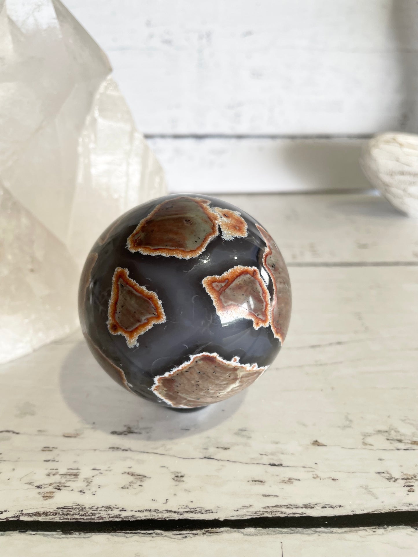 Football Agate Sphere Includes Wooden Holder