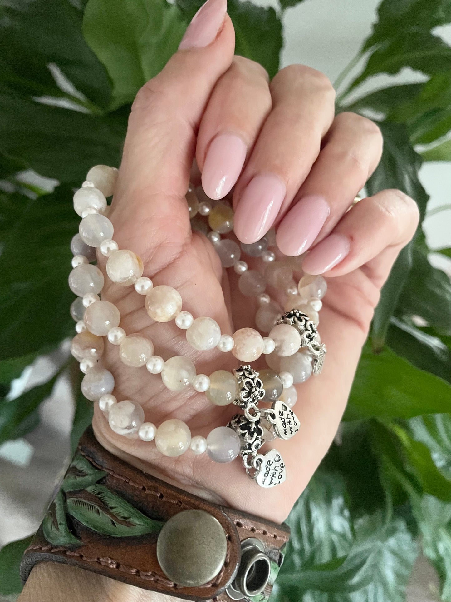 Flower Agate & Pearl ~ Healing Bracelet
