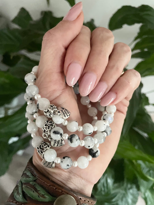 Rainbow Moonstone & Pearl ~ Healing Bracelet