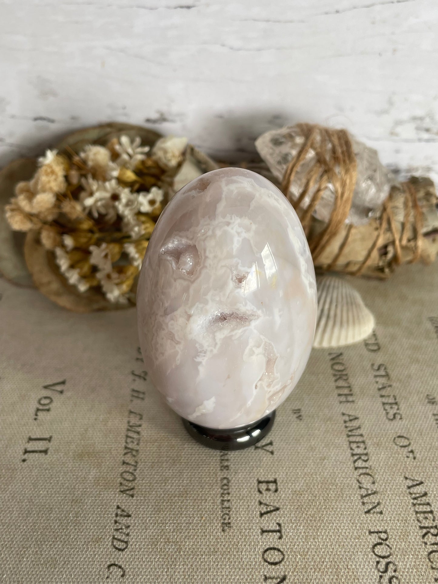 Snow Agate Egg Includes Hematite Ring