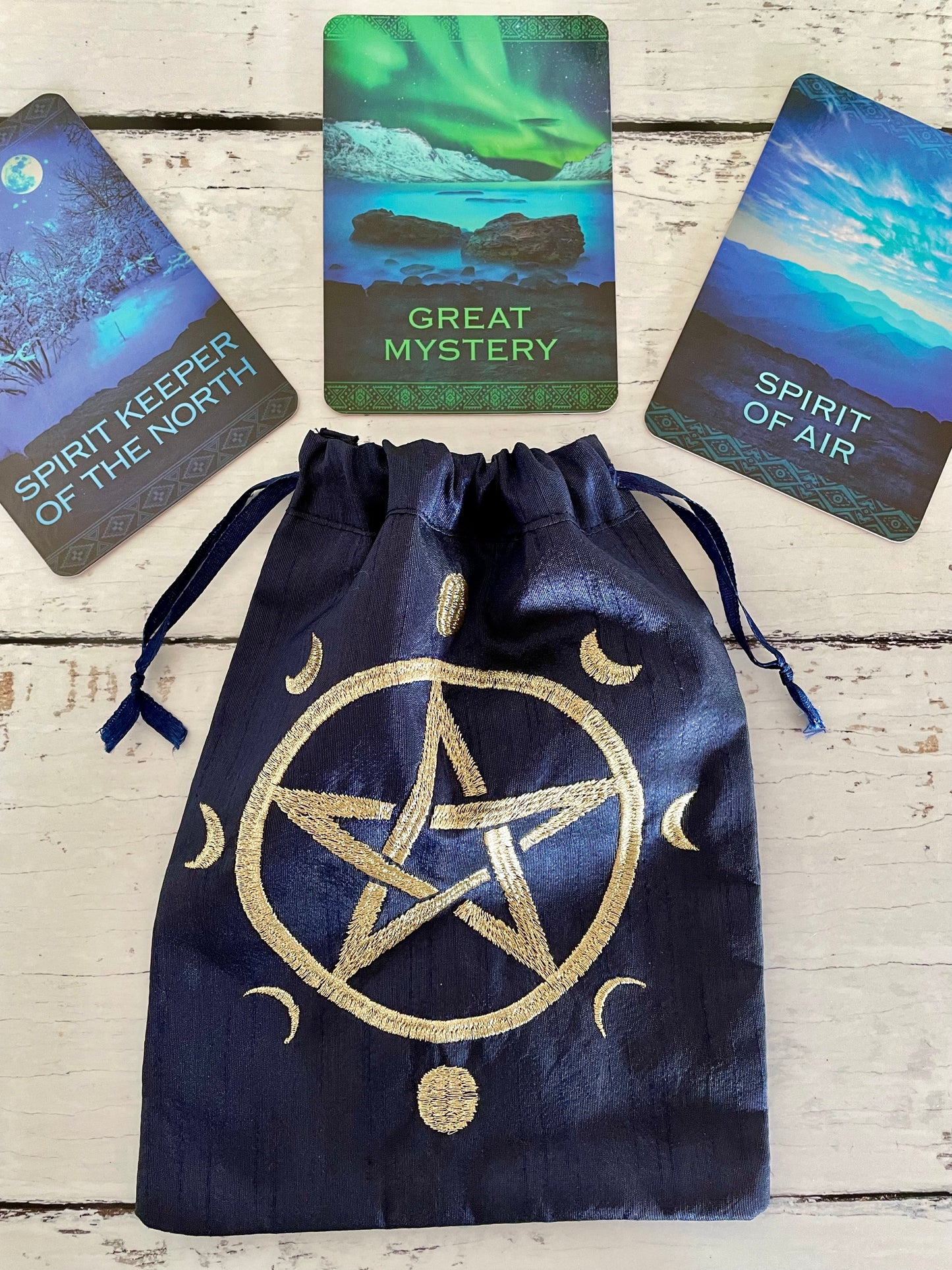 Wicca Drawstring Pouch ~ Pentacle Moons Navy