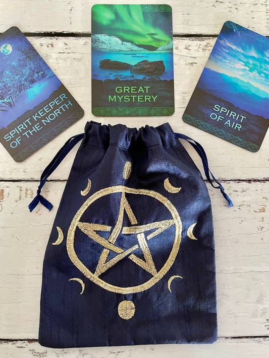 Wicca Drawstring Pouch ~ Pentacle Moons Navy