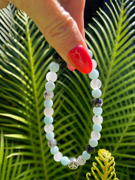 Aquamarine/Tourmaline Quartz Healing Anklet