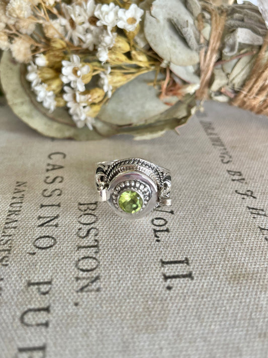 Poison Locket Silver Ring ~ Peridot