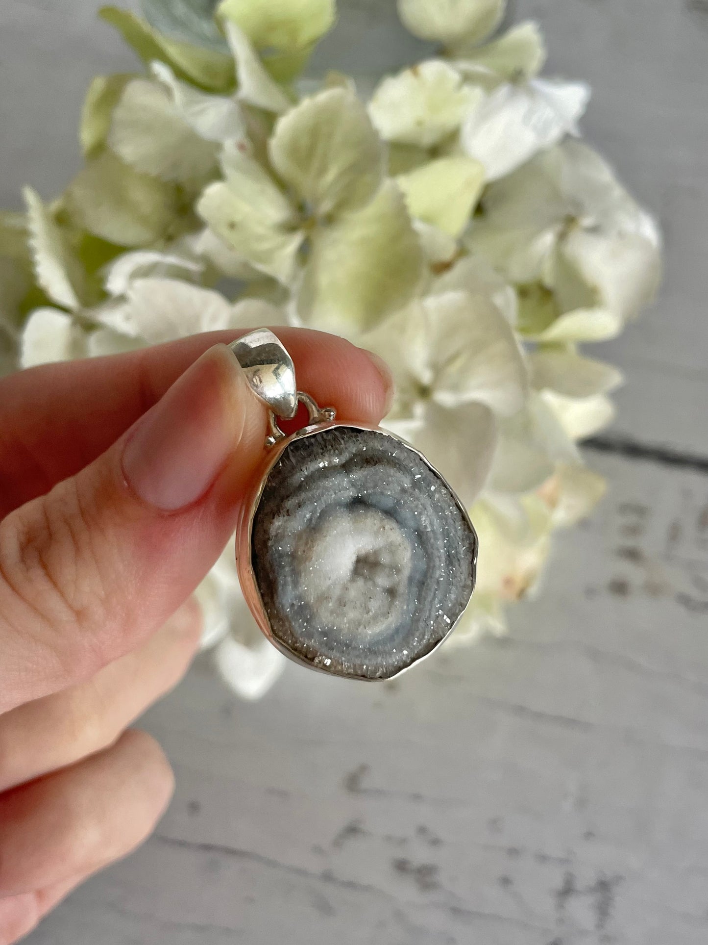 Geode Druzy Silver Pendant