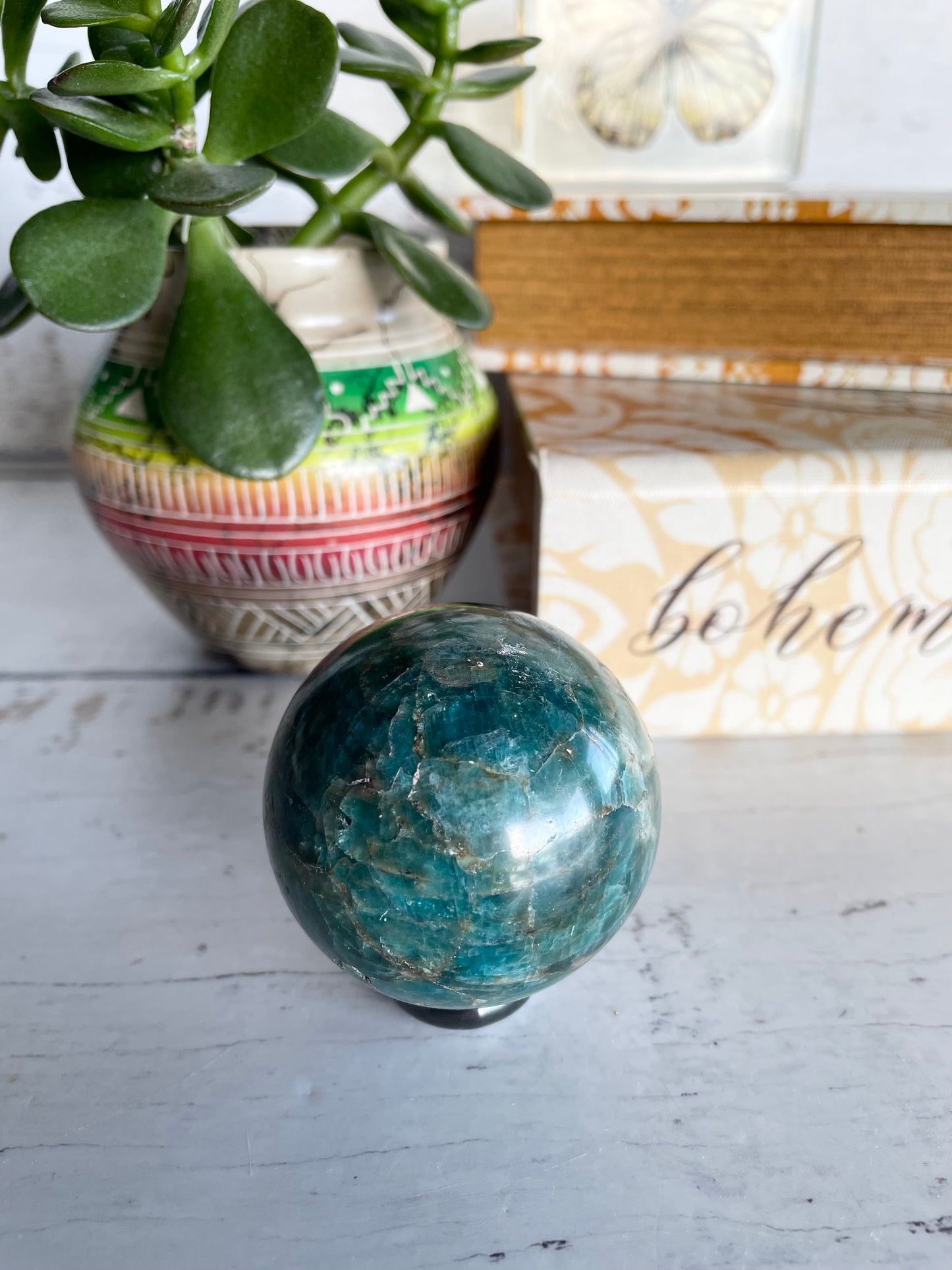 Apatite Sphere Includes Wooden Holder