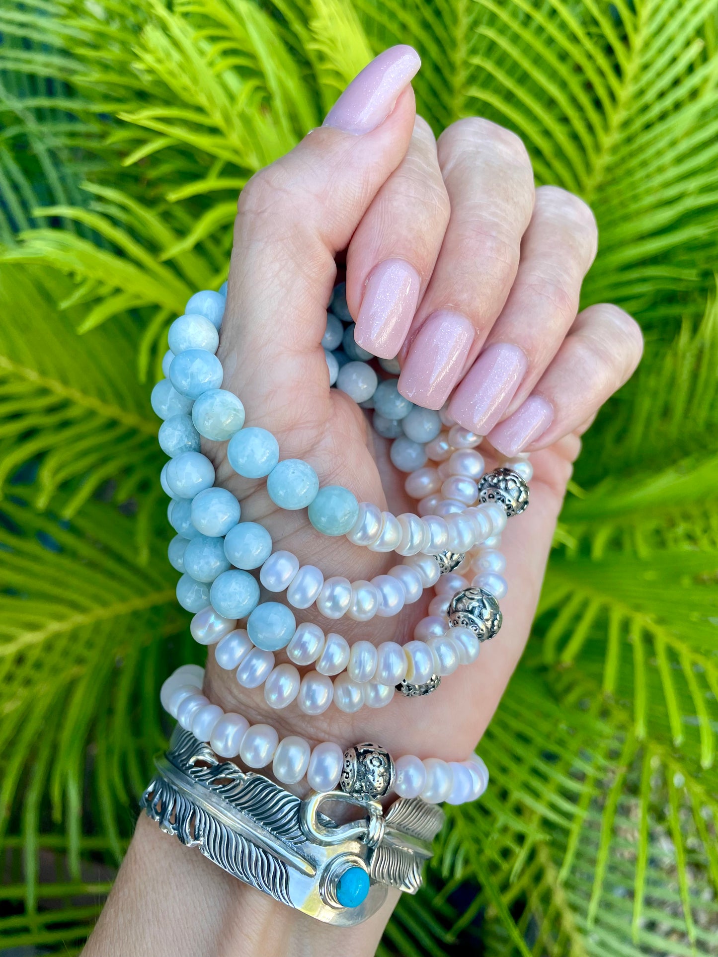 Pearl & Aquamarine gemstone Bracelet