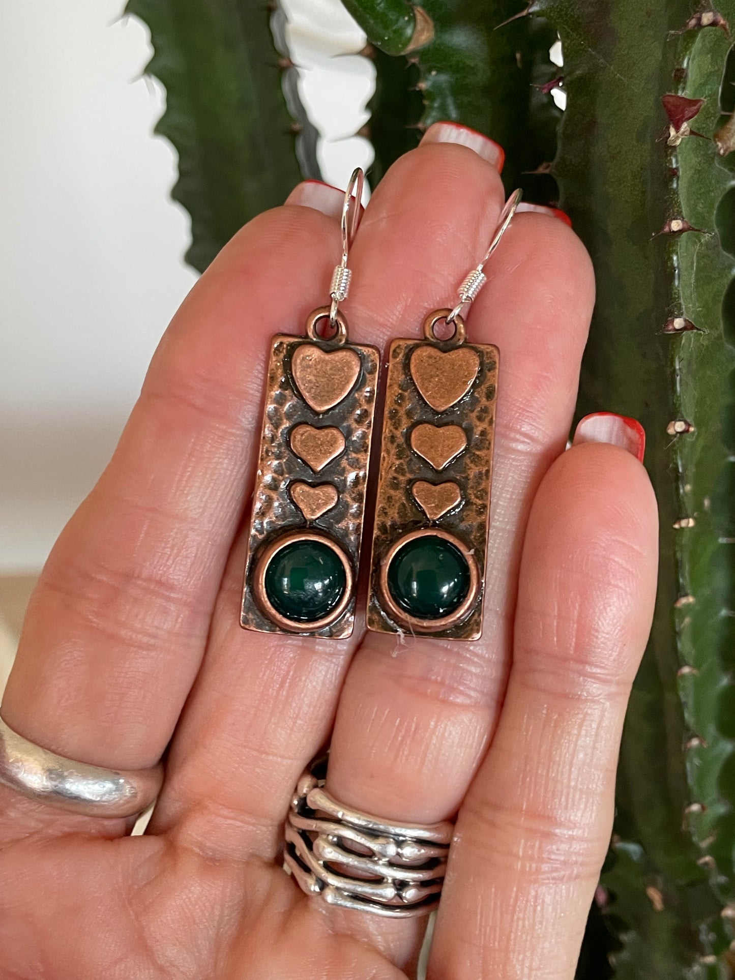 Green Onyx Heart Dangles