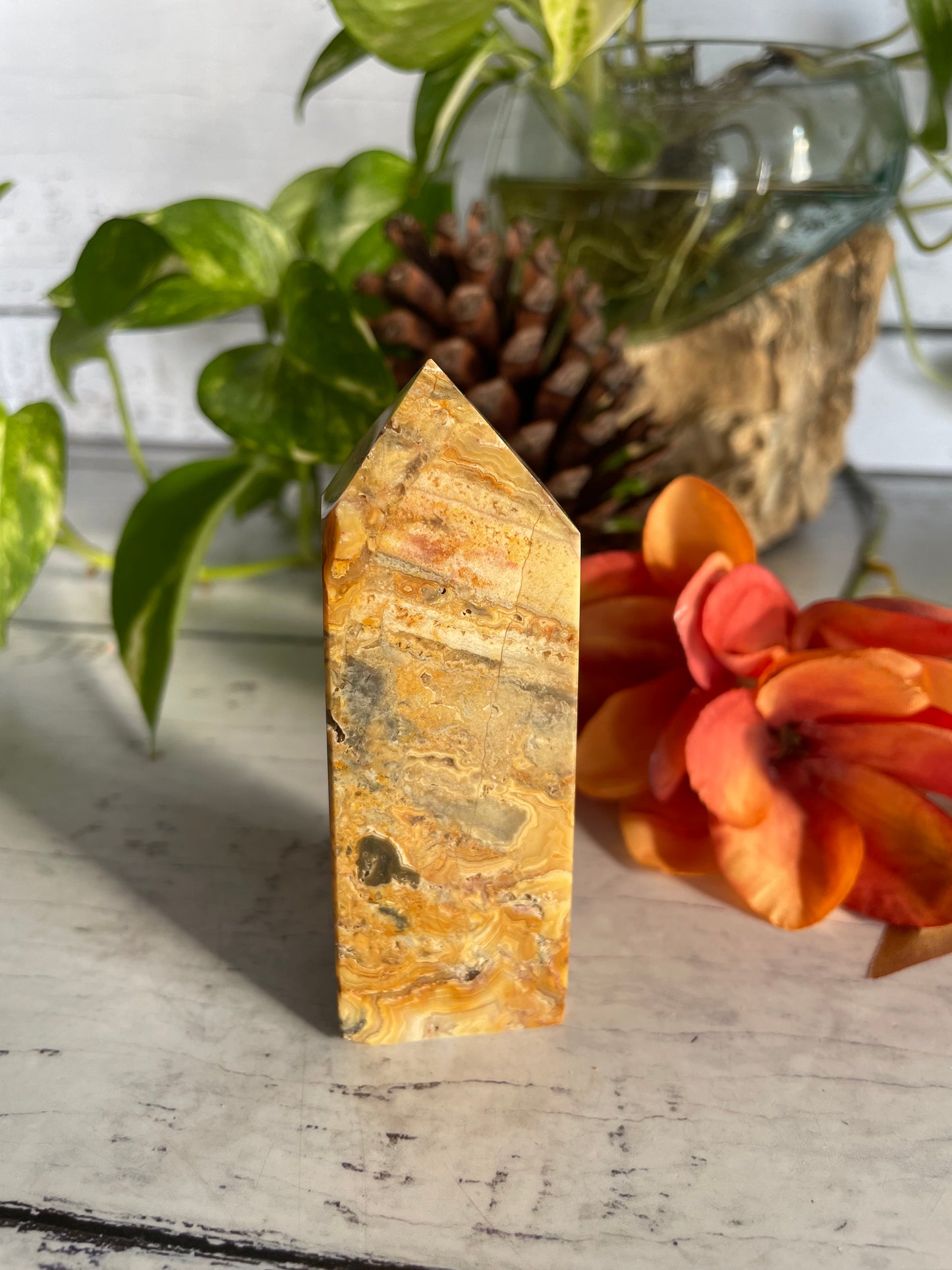 Golden Crazy Lace Agate Obelisk