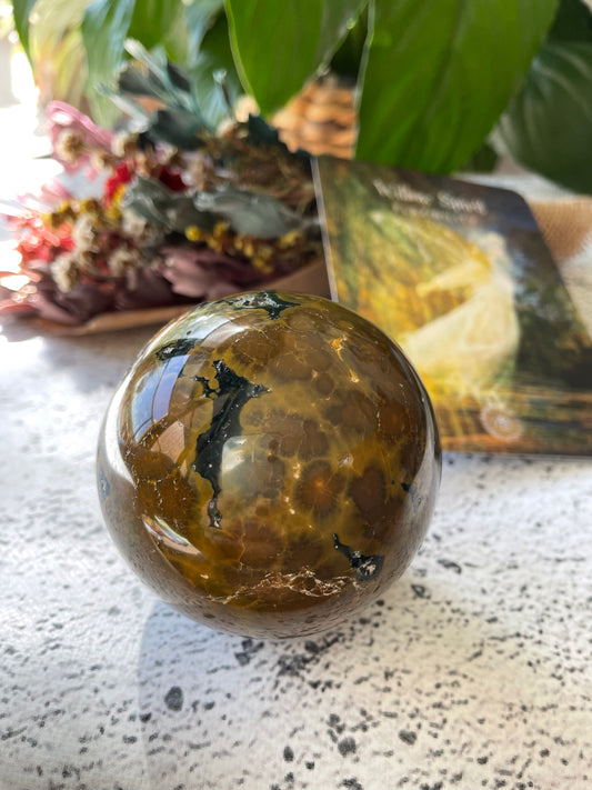 Rainforest Jasper Sphere Includes Wooden Holder