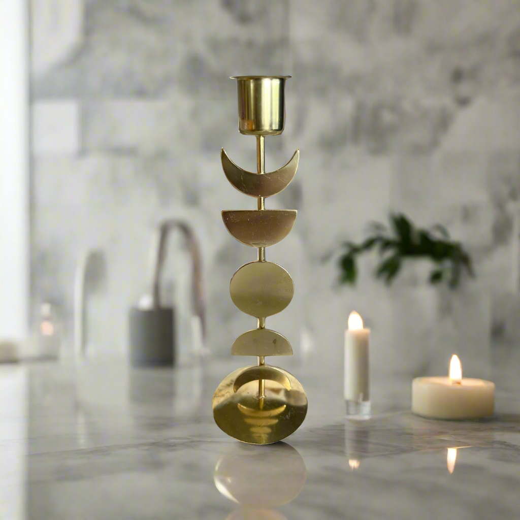 Brass Candle Holder ~ Moon Phases