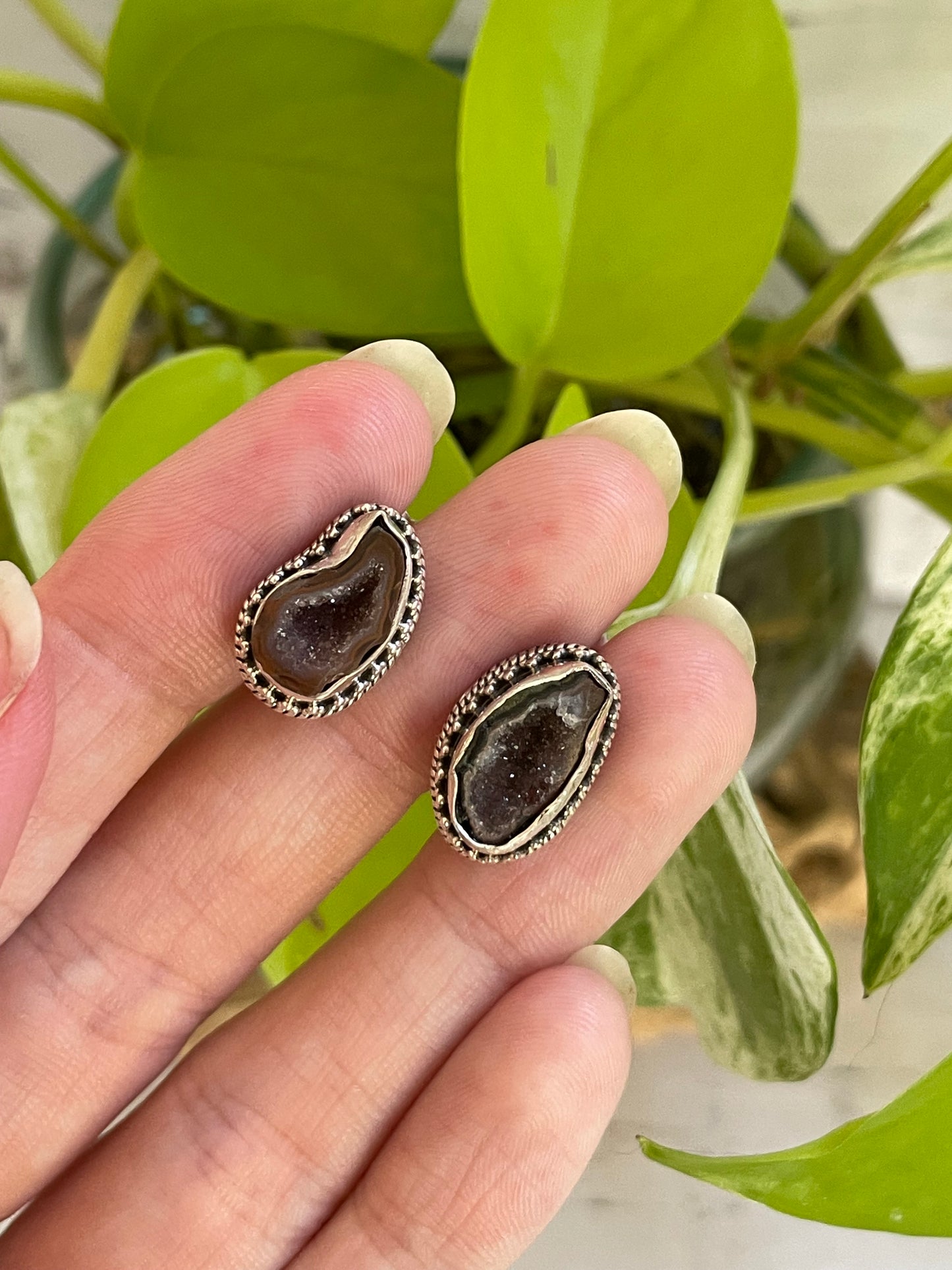 Druzy Geode Silver Studs ~ Higher Self