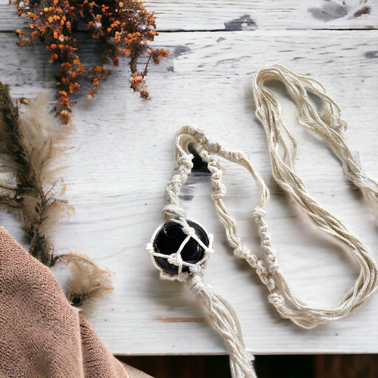 Macrame Hanging ~ Black Obsidian