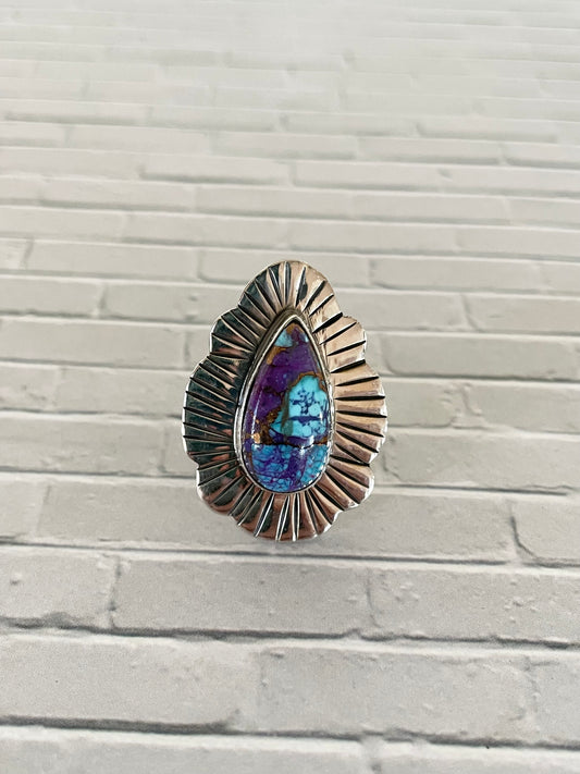 Copper Turquoise Ring Adjustable 6.5-10