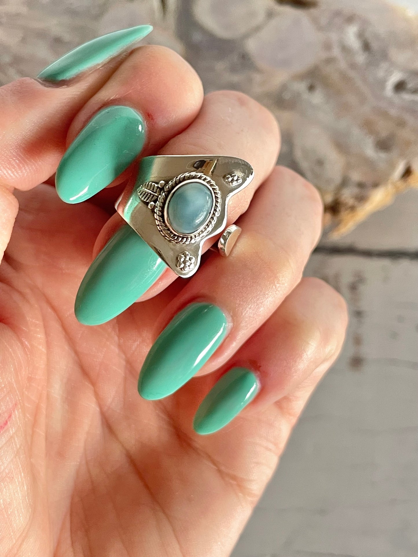 Larimar Adjustable Ring ~ size 6.5 - 8.5